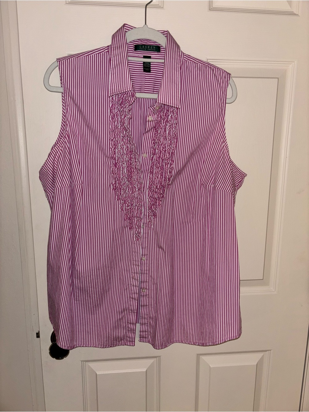 Ralph Lauren Pink Stripe Ruffled Sleeveless Blouse